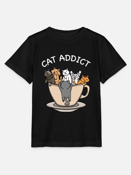 Cat Addict Taza Cat Lovers Cats Bebedor de café - Stanley/Stella T-shirt MINI CREATOR til børn - sort