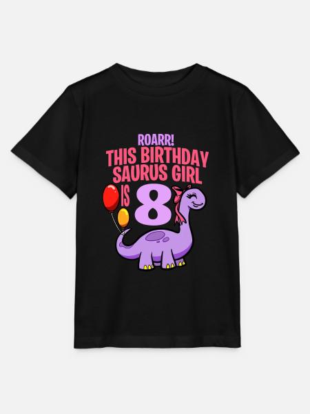 This Birthday Saurus Girl Is 8 Dinosaur - Stanley/Stella MINI CREATOR Kids’ T-Shirt - black
