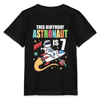 Space Birthday 7 Astronaut Planeten Raketenschiff - Stanley/Stella Kinder T-Shirt MINI CREATOR  - Schwarz - Vorne - Mikhail (115cm)