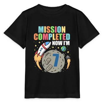 Space Birthday 7 Astronaut Planeten Raketenschiff - Stanley/Stella Kinder T-Shirt MINI CREATOR  - Schwarz - Vorne - Mikhail (115cm)