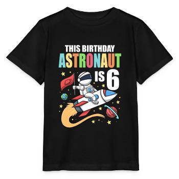 Space Birthday 6 Astronaut Planeten Raketenschiff - Stanley/Stella Kinder T-Shirt MINI CREATOR  - Schwarz - Vorne - Mikhail (115cm)