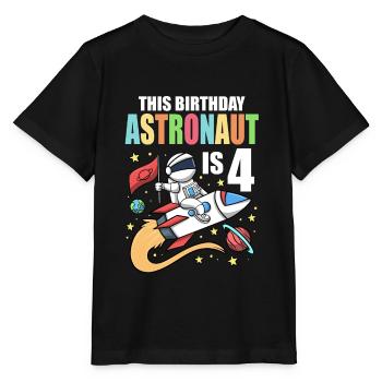 Space Birthday 4 Astronaut Planeten Raketenschiff - Stanley/Stella Kinder T-Shirt MINI CREATOR  - Schwarz - Vorne - Mikhail (115cm)