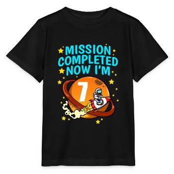 Space Birthday 7 Astronaut Planeten Raketenschiff - Stanley/Stella Kinder T-Shirt MINI CREATOR  - Schwarz - Vorne - Mikhail (115cm)