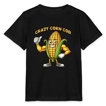 Crazy Veggies: Corn Cob Body Builder Thumbs Up - Stanley/Stella MINI CREATOR Kids’ T-Shirt - black - Front - Mikhail (115cm)