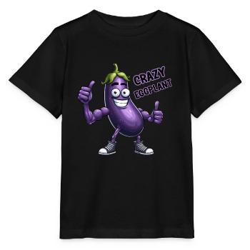 Crazy Veggies: Eggplant Body Builder Calisthenics - Stanley/Stella MINI CREATOR Kids’ T-Shirt - black - Front - Mikhail (115cm)