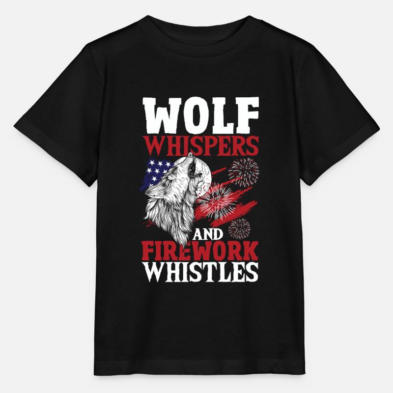 Loup hurlant étoiles blanches rayures rouges - T-shirt bio MINI CREATOR Stanley/Stella Enfant - noir