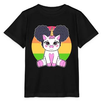 Black Girl Cute Unicorn Afro Hair Puffs Women - Stanley/Stella MINI CREATOR Kids’ T-Shirt - black - Front - Mikhail (115cm)