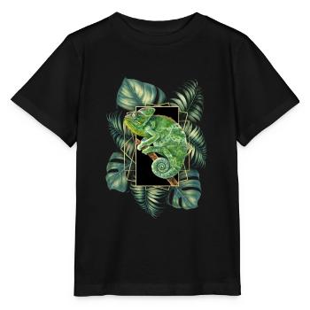 Caméléon voilé Jungle Motif Caméléon Tropical - T-shirt bio MINI CREATOR Stanley/Stella Enfant - noir - Devant - Mikhail (115cm)