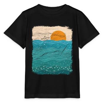 Paper Boat Sea Paper Ship Paper Boat - Stanley/Stella MINI CREATOR Kids’ T-Shirt - black - Front - Mikhail (115cm)