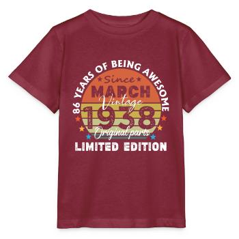 86 Jahre alt Baujahr 1938 Jahrgang März 1938 - Stanley/Stella Kinder T-Shirt MINI CREATOR  - Burgunderrot - Vorne - Kain (125cm)