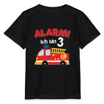 Alarm! Ich bin 3 - Jahre - mit Feuewehrauto - Stanley/Stella Kinder T-Shirt MINI CREATOR  - Schwarz - Vorne - Mikhail (115cm)