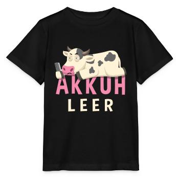 Wortspiel Kuh Akku Leer Schlafen Akkuh Aufladen - Stanley/Stella Kinder T-Shirt MINI CREATOR  - Schwarz - Vorne - Mikhail (115cm)