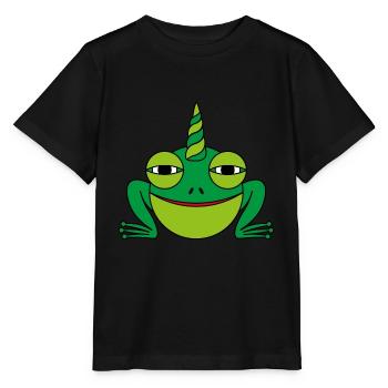 Frosch Frog Einhorn Greenhorn - Stanley/Stella Kinder T-Shirt MINI CREATOR  - Schwarz - Vorne - Mikhail (115cm)