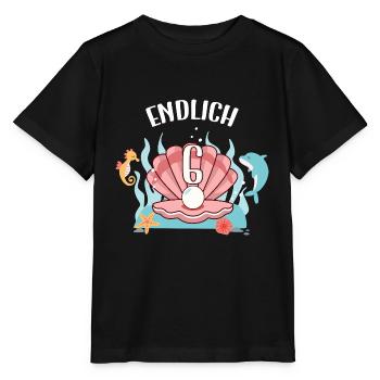 Seashell Birthday Motif Finally 6 Years Girl - Stanley/Stella MINI CREATOR Kids’ T-Shirt - black - Front - Mikhail (115cm)