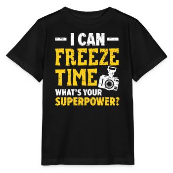 Je peux figer le temps Quel est votre appareil photo superpouvoir - T-shirt bio MINI CREATOR Stanley/Stella Enfant - noir - Devant - Mikhail (115cm)
