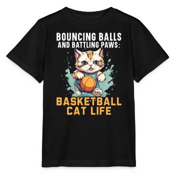 Basketball Cat Basketteur Joueur de basket-ball J’aime le basket-ball - T-shirt bio MINI CREATOR Stanley/Stella Enfant - noir - Devant - Mikhail (115cm)