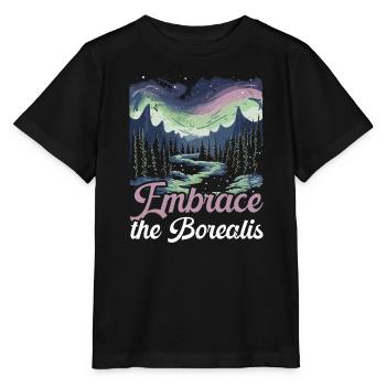 Aurora Borealis Dark Sky Nature Light Display - Stanley/Stella MINI CREATOR Kids’ T-Shirt - black - Front - Mikhail (115cm)