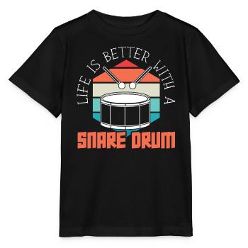 Caisse claire, instrument de musique, musicien, batteur - T-shirt bio MINI CREATOR Stanley/Stella Enfant - noir - Devant - Mikhail (115cm)