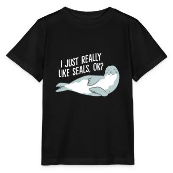 J’aime vraiment les phoques Ok - T-shirt bio MINI CREATOR Stanley/Stella Enfant - noir - Devant - Mikhail (115cm)