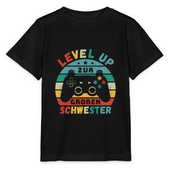 Level Up zur Großen Schwester Geburt Schwanger - Stanley/Stella Kinder T-Shirt MINI CREATOR  - Schwarz - Vorne - Mikhail (115cm)
