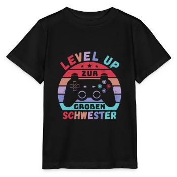Level Up zur Großen Schwester Geburt Schwanger - Stanley/Stella Kinder T-Shirt MINI CREATOR  - Schwarz - Vorne - Mikhail (115cm)