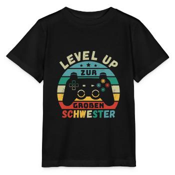 Level Up zur Großen Schwester Geburt Schwanger - Stanley/Stella Kinder T-Shirt MINI CREATOR  - Schwarz - Vorne - Mikhail (115cm)