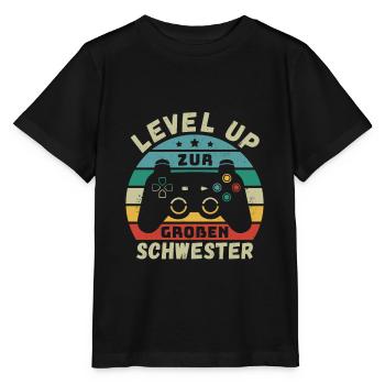Level Up zur Großen Schwester Geburt Schwanger - Stanley/Stella Kinder T-Shirt MINI CREATOR  - Schwarz - Vorne - Mikhail (115cm)