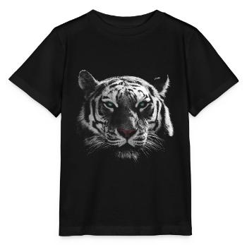 Weißer Tiger Tigerkopf - Stanley/Stella Kinder T-Shirt MINI CREATOR  - Schwarz - Vorne - Mikhail (115cm)