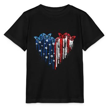 Butterfly Heart USA Flag - T-shirt bio MINI CREATOR Stanley/Stella Enfant - noir - Devant - Mikhail (115cm)