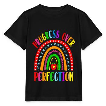 Rainbow Progress Over Perfection Motivational - Stanley/Stella Kinder T-Shirt MINI CREATOR  - Schwarz - Vorne - Mikhail (115cm)