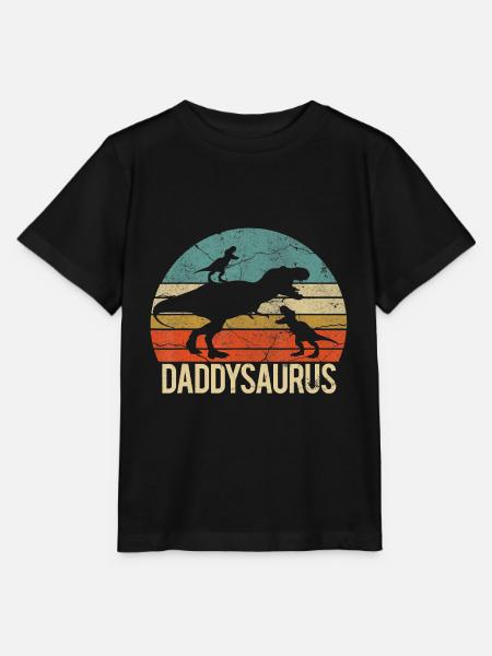Daddy Dinosaur Daddysaurus 2 Two kids christmas - Stanley/Stella MINI CREATOR Kids’ T-Shirt - black