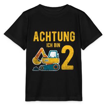 Kinder Achtung ich bin 2 Geburtstag 2 Jahre Bagger - Stanley/Stella Kinder T-Shirt MINI CREATOR  - Schwarz - Vorne - Mikhail (115cm)