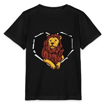 Lion Crack Torn Hole Heart Lion Face - Stanley/Stella MINI CREATOR Kids’ T-Shirt - black - Front - Mikhail (115cm)