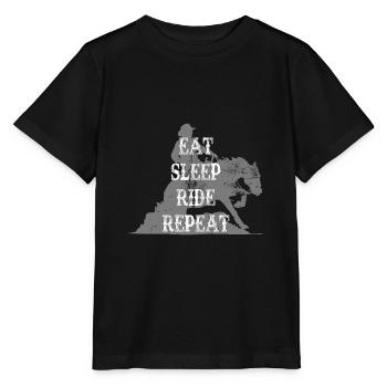 Eat Sleep Ride Repeat Sliding Stop Westernreiten - Stanley/Stella Kinder T-Shirt MINI CREATOR  - Schwarz - Vorne - Mikhail (115cm)