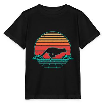 Retro Vintage Retrowave Cheetah Africa Cat - T-shirt bio MINI CREATOR Stanley/Stella Enfant - noir - Devant - Mikhail (115cm)