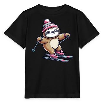 Sloth Ski Winter Vacation Skier - Stanley/Stella MINI CREATOR Kids’ T-Shirt - black - Front - Mikhail (115cm)