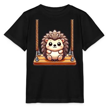 hérisson balançant aire de jeux dessin animé mignon - T-shirt bio MINI CREATOR Stanley/Stella Enfant - noir - Devant - Mikhail (115cm)