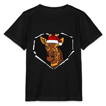Crack giraffe with Christmas cap hole - Stanley/Stella MINI CREATOR Kids’ T-Shirt - black - Front - Mikhail (115cm)