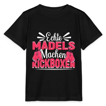 Kickboxen Kickboxerin Echte Mädels Kickboxen - Stanley/Stella Kinder T-Shirt MINI CREATOR  - Schwarz - Vorne - Mikhail (115cm)