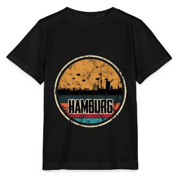 Hamburg Skyline City - Retro Vintage - Stanley/Stella Kinder T-Shirt MINI CREATOR  - Schwarz - Vorne - Mikhail (115cm)
