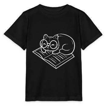 Katze mit Buch. Introvertierte Person. Gift - Stanley/Stella Kinder T-Shirt MINI CREATOR  - Schwarz - Vorne - Mikhail (115cm)