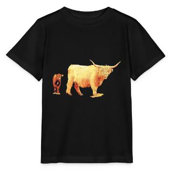 Schottisches Hochlandrind mit Kalb - Stanley/Stella Kinder T-Shirt MINI CREATOR  - Schwarz - Vorne - Mikhail (115cm)