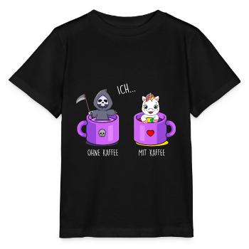Ich ohne Kaffee Ich mit Kaffee Einhorn Kaffee - Stanley/Stella Kinder T-Shirt MINI CREATOR  - Schwarz - Vorne - Mikhail (115cm)