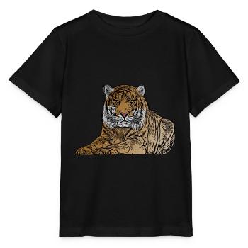 Sitting tiger predator motif animal motif - Stanley/Stella MINI CREATOR Kids’ T-Shirt - black - Front - Mikhail (115cm)