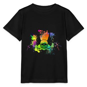 Crâne avec tache de couleur - T-shirt bio MINI CREATOR Stanley/Stella Enfant - noir - Devant - Mikhail (115cm)
