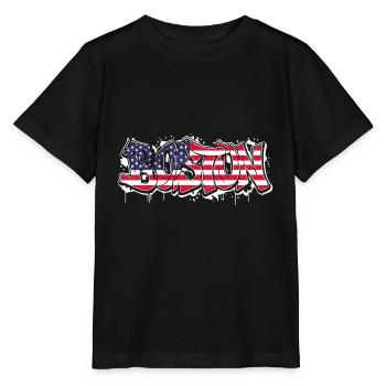 Boston Graffiti-Kunst - Urbaner Stil mit USA Fahne - Stanley/Stella Kinder T-Shirt MINI CREATOR  - Schwarz - Vorne - Mikhail (115cm)