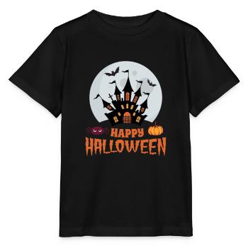Frohes Halloween, Spukhaus, Fledermäuse - Stanley/Stella Kinder T-Shirt MINI CREATOR  - Schwarz - Vorne - Mikhail (115cm)