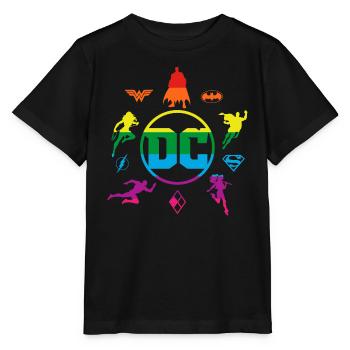 Justice League DC Superheroes Rainbow Logos - Stanley/Stella MINI CREATOR Kids’ T-Shirt - black - Front - Mikhail (115cm)