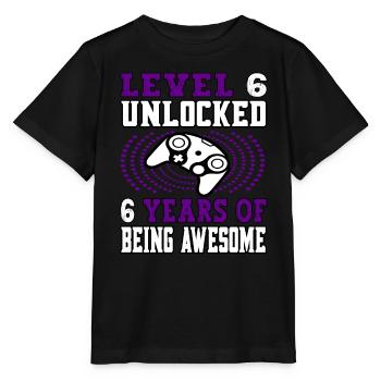 Niveau 6 débloqué 6 ans - 6 anniversaire violet - T-shirt bio MINI CREATOR Stanley/Stella Enfant - noir - Devant - Mikhail (115cm)