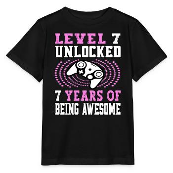 Niveau 7 débloqué 7 ans - 7 anniversaire rose - T-shirt bio MINI CREATOR Stanley/Stella Enfant - noir - Devant - Mikhail (115cm)